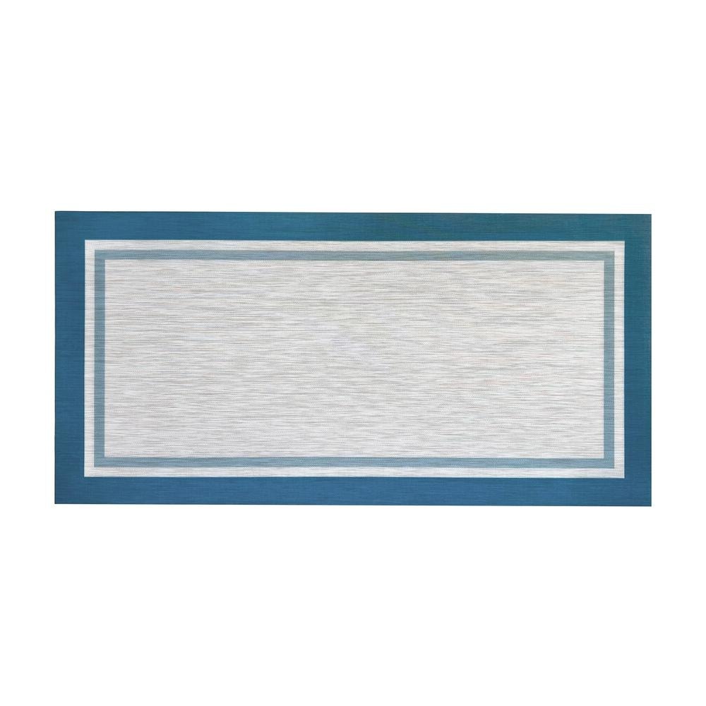 Valden Blue Woven Vinyl Home Kitchen Mat Waterproof Area Rug for Indoor/Out