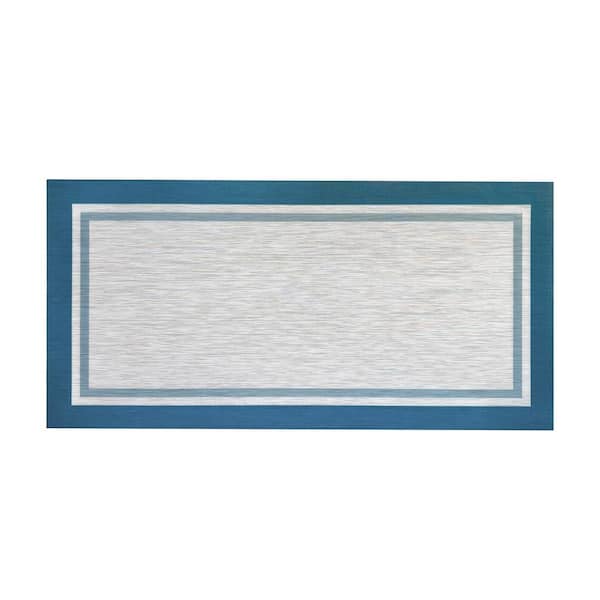 Valden Blue Woven Vinyl Home Kitchen Mat Waterproof Area Rug for Indoor/Outdoor 24 in. x 47 in.
