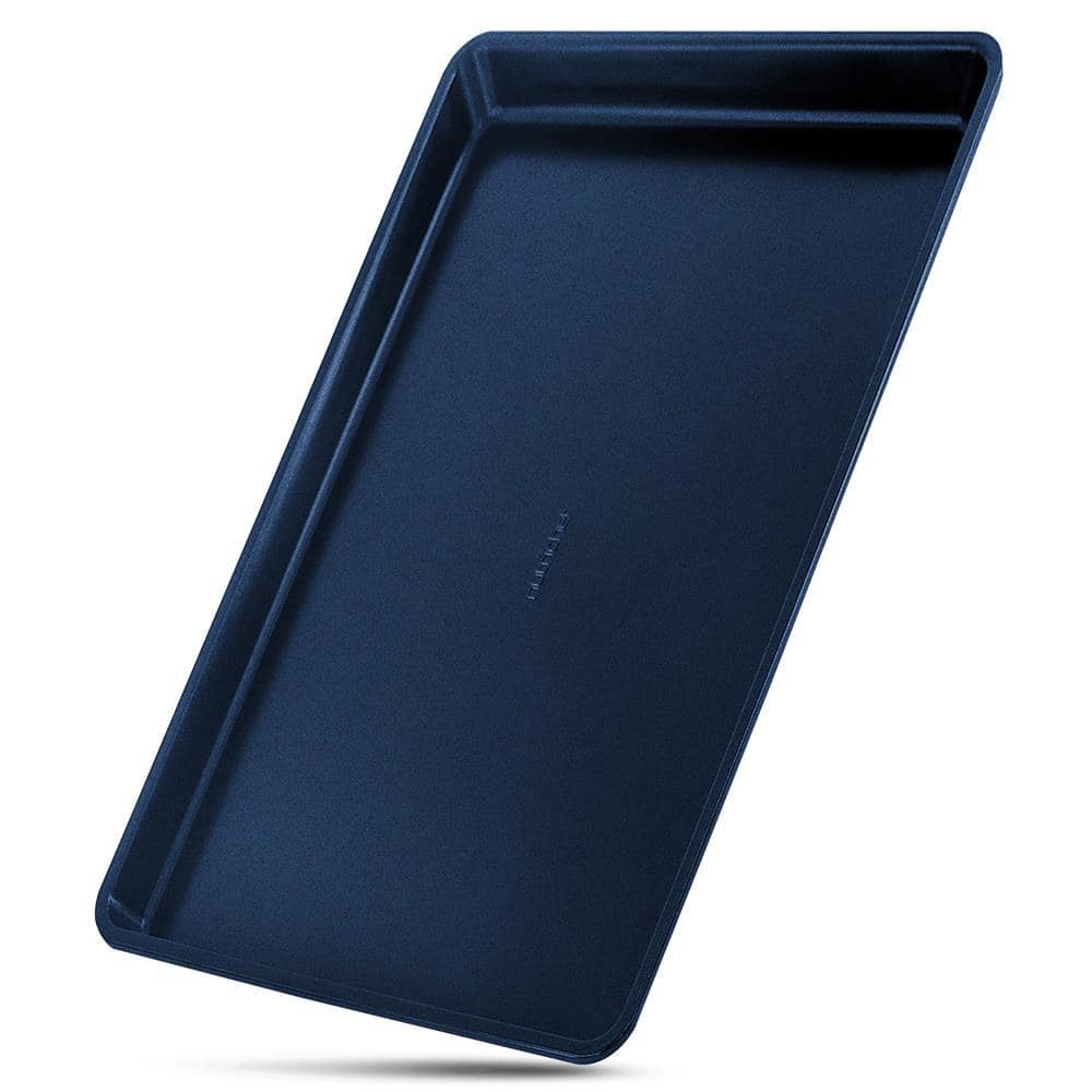 NutriChef 1qt Metal Baking Tray  Professional Quality Non-Stick Bake Trays  Blue Silicone Coating