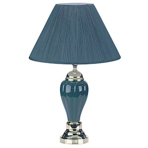27 in. Green Ceramic Bedside Table Lamp with Green Shade