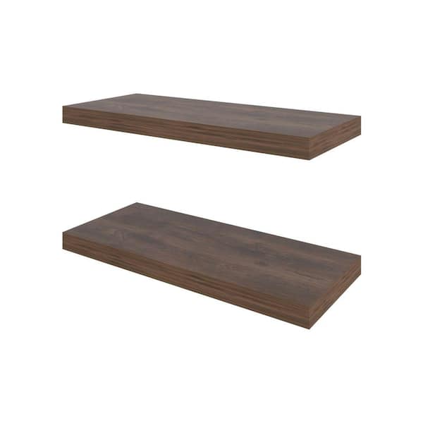 Avex 31.5 in. W x 9.8 in. D Dark Brown Wood Solid Decorative Wall Shelf (Set of 2)