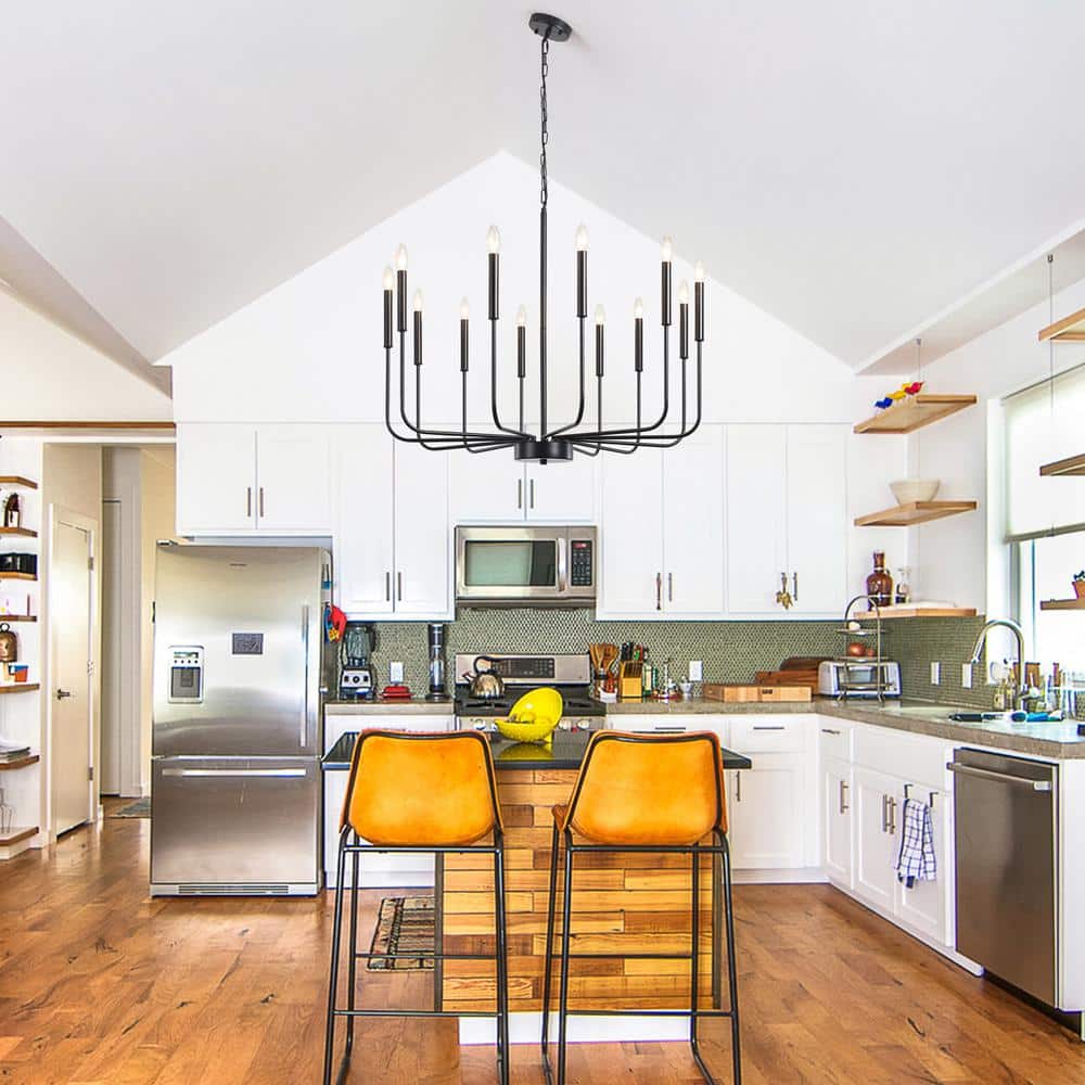 Matte Black 12-Light Candle Style Chandelier