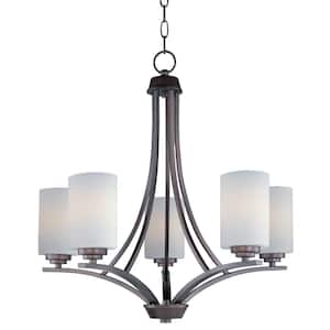 Deven 5-Light Oil Rubbed Bronze Chandelier with Satin White Shade