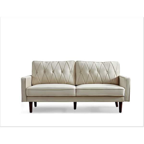 US Pride Furniture Feemster 69.3 in. Wide Square Arm Velvet Straight 3-Seater Sofa in Ivory