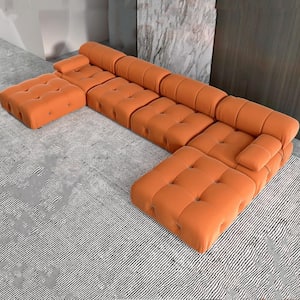 139 in. Square Arm 1-Piece Velvet U-Shaped Sectional Sofa in Orange
