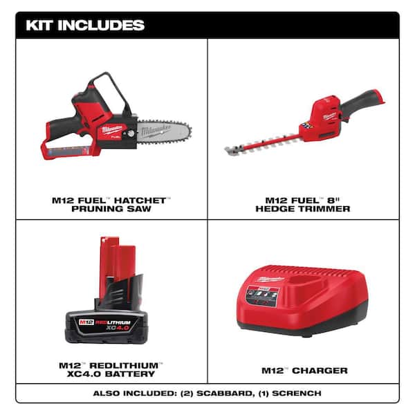 M12 FUEL 8 in. 12V Lithium-Ion Brushless Cordless Hedge Trimmer Kit with M12 FUEL 6 in. HATCHET Pruning Saw (2-Tool)