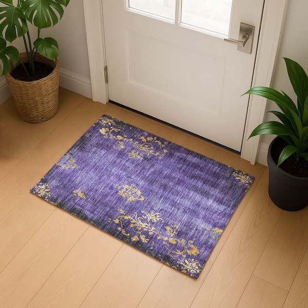 Mayfield Premium Machine Washable Abstract AMF1788 Purple 2 ft. x 3 ft. Area Rug