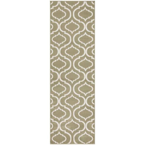 Nourison Jubilant Olive 2 ft. x 7 ft. Trellis Transitional Runner Area Rug