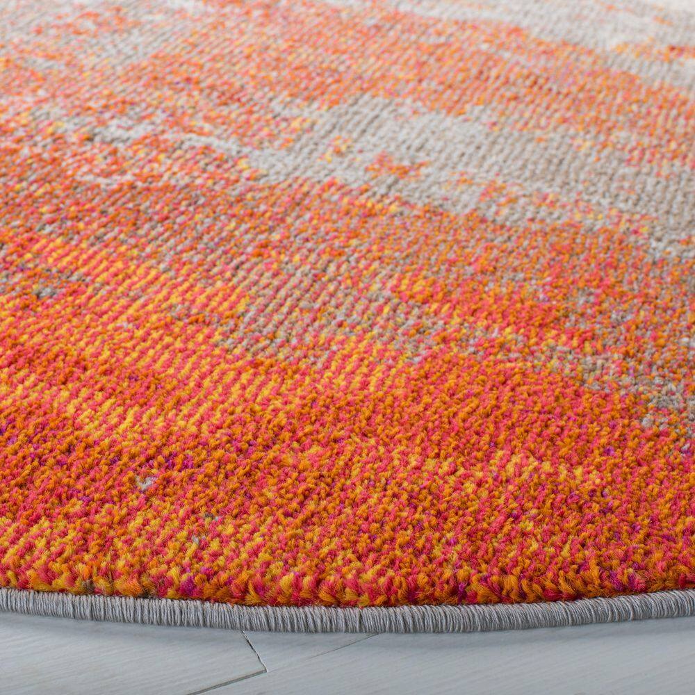Elegant Gray Round Synthetic 47" Easy-Care Area Rug
