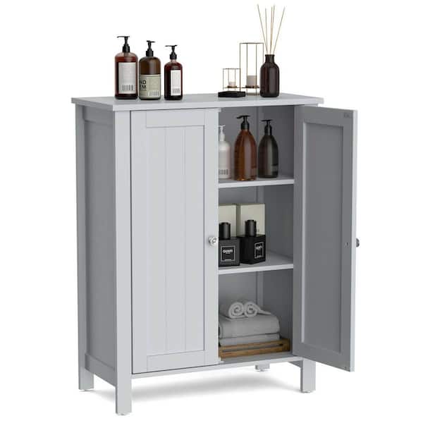 Gymax Bathroom Cabinet Free Standing Storage Side Table Organizer - Grey - Painted