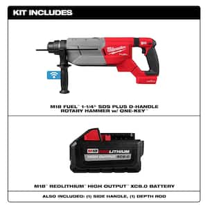 M18 FUEL ONE-KEY 18V Lith-Ion Cordless 1-1/4 in. SDS-Plus D-Handle Rotary Hammer w/HIGH OUTPUT XC 8.0 Ah Battery