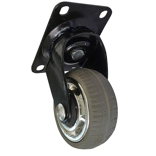 4 in. Gray Soft Rubber Chrome and Steel Swivel Plate Casters with 220 lb. Load Rating 4 Pack
