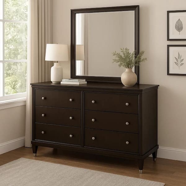 brown mirrored dresser Benjara Amber Brown and Silver 6 Drawer 20 in. Dresser with Mirror BM339946