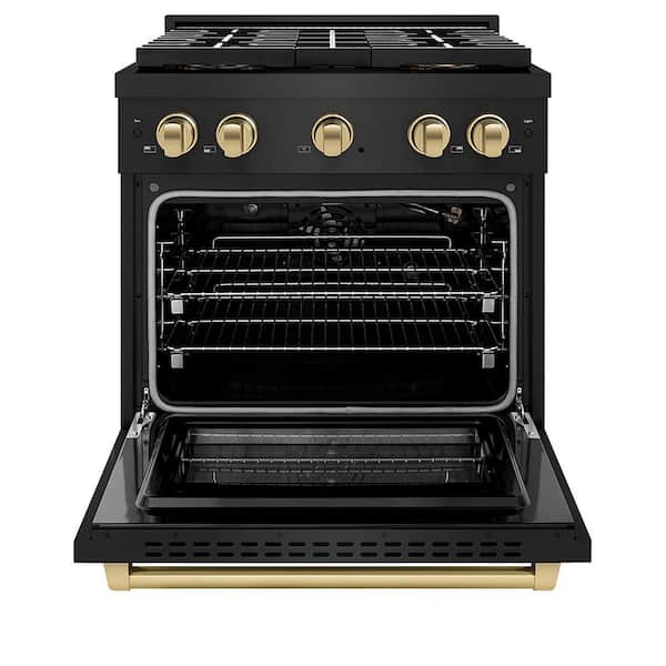Autograph 30 in. 4.2 cu. ft. Gas Range with 4-Burner DuoPro Cooktop and Gas Oven in Black Stainless and Champagne