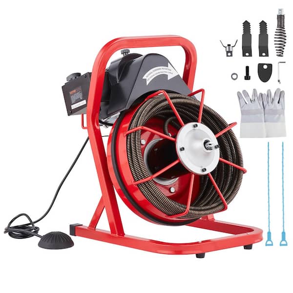 Drain Cleaner Machine 50FT. x 1/2 in. Sewer Snake Auger Manual Feed 250W Electric Drain Cleaning Machine with 4 Cutters