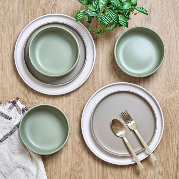 Sango Rollo Alta 12-Piece Modern Stoneware Dinnerware Set-Sage