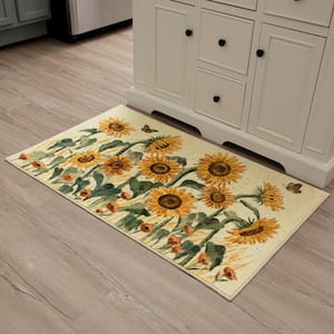 Fall Sunflowers Gold 2 ft. 6 in. x 4 ft. 2 in. Kitchen Mat