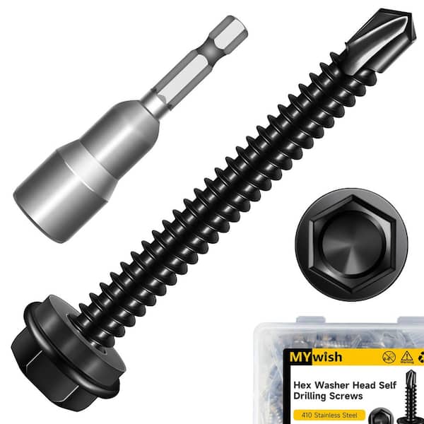 #12 x 2 in. Black Oxide 410-Stainless Steel Hex Washer Head Self Drilling Sheet Metal Screws (50-Pack)
