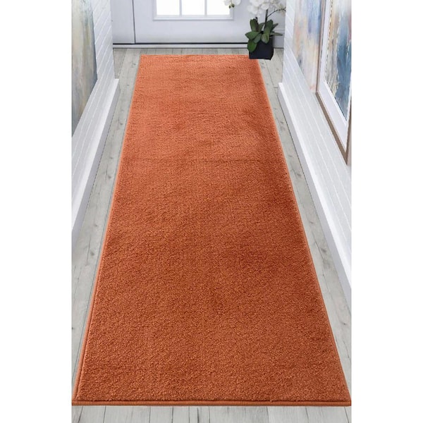 Custom Size Runner Rug Soft Collection Solid Orange 26 in. W x 96 in. L Stair Runner 17.33 sq. ft.