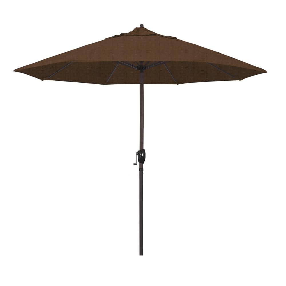 9 ft Bronze Aluminum Patio Umbrella with Teak Olefin Fabric
