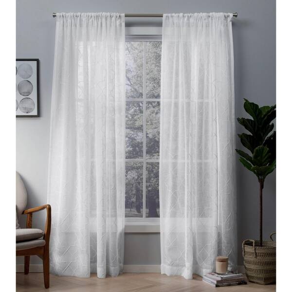 Unbranded Winter White Trellis Linen Rod Pocket Sheer Curtain - 50 in. W x 96 in. L (Set of 2)
