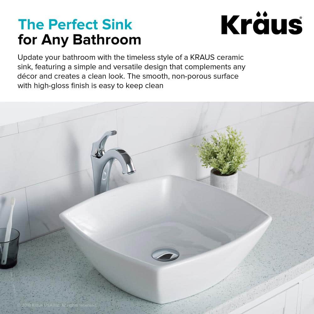 16.5 Inch White Ceramic Square Vessel Sink