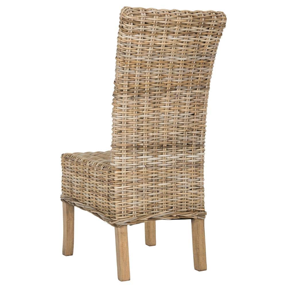 High-Back Rattan & Mango Wood Side Chair in Natural Grey (Set of 2)