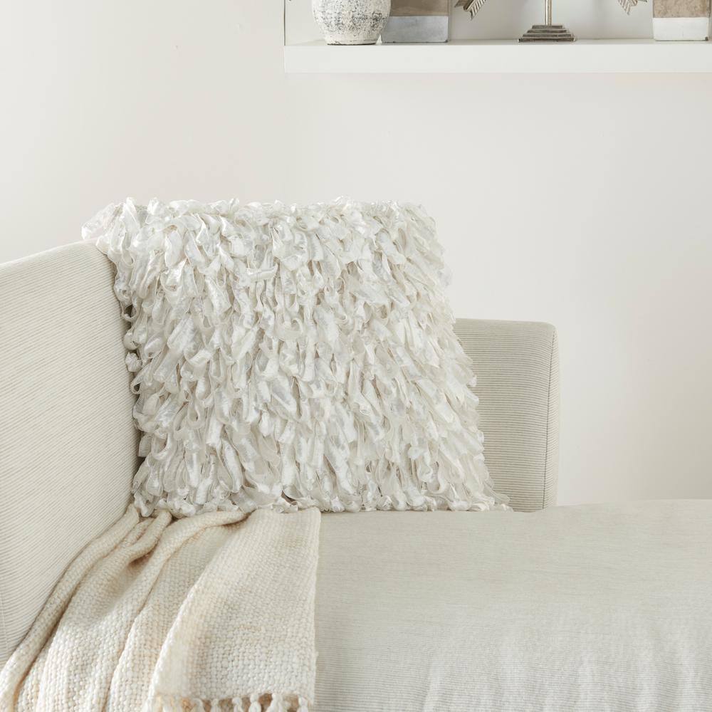 White 20" x 20" Square Embroidered Polyester Throw Pillow