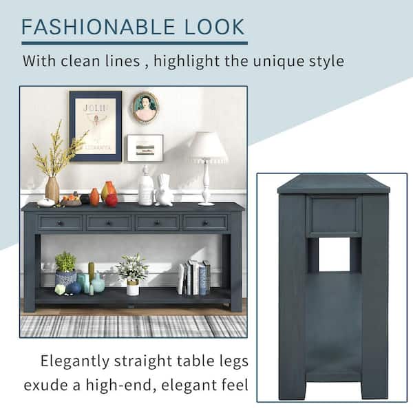 Harper & Bright Designs 63 in. Navy Standard Rectangle Wood