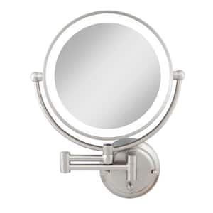 Glamour 18 in. H x 14 in. W Fluorescent Wall Mount Bi-View 5X/1X Magnification Hardwired Makeup Mirror in Satin Nickel