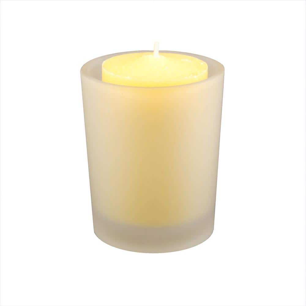 Citronella Scented Yellow Votive Candles in Frosted Glass Holders - Set of 12