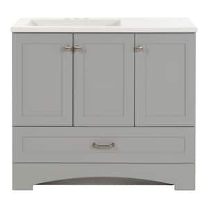 Lancaster 37 in. Single Sink Pearl Gray Bath Vanity with White Cultured Marble Top (Assembled)