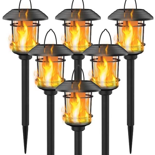 Lights4fun Set van 3 Outdoor Tuin Zwarte Kaars Lantaarns Batterij Werkt Flickering Amber LED Flame Effect Volledig Waterdicht
