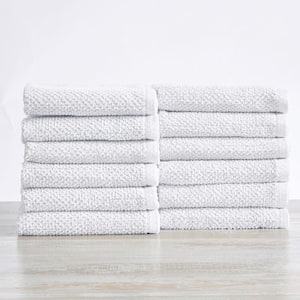 White Solid 100% Cotton Textured Washcloth (Set of 12)