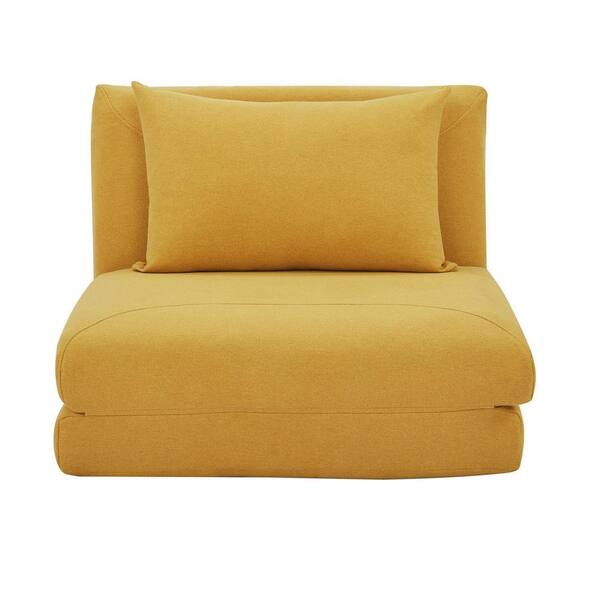 29.13'' Wide Convertible Chair with Toss Pillows, 100 Linen, Metal Frame without Leg, Mustard