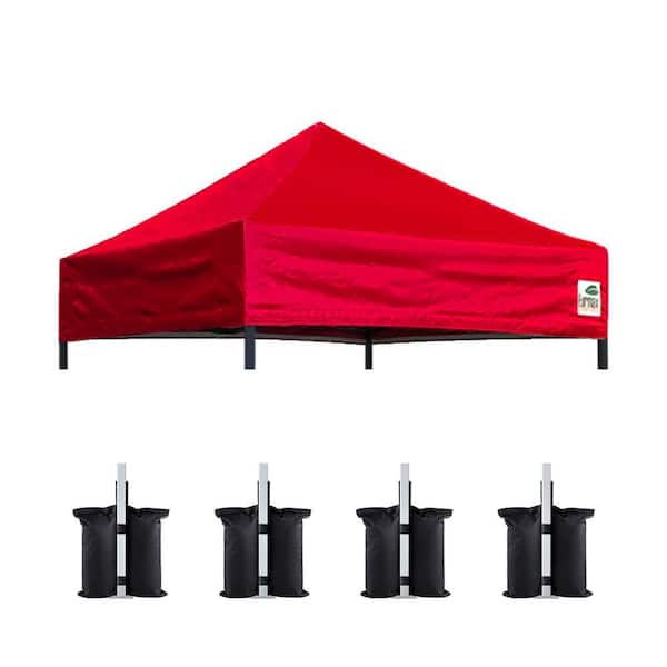 EURMAX USA Pop Up Tent Top Cover Instant Ez Canopy Top Cover ONLY, Bonus 4PC Pack Canopy Weight Bag( 5 ft. x 5 ft. red