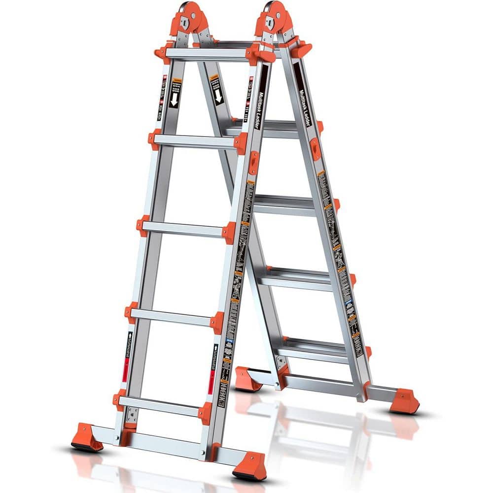 17 ft. Reach Aluminum Telescoping Ladder, Anti-Slip Multi Position Ladder, 