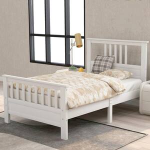 White Full Size Wood Platform Bed with Headboard and Footboard