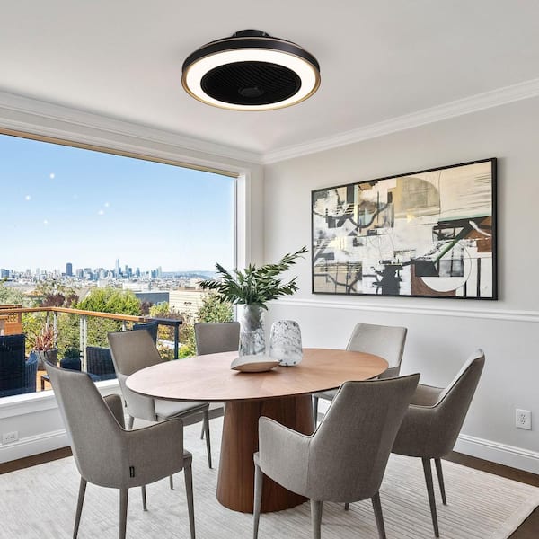 20 in. Black Ceiling Fan with LED Light Indoor Small Low Profile Flush Mount Ceiling Fan Blade Span 11 in.