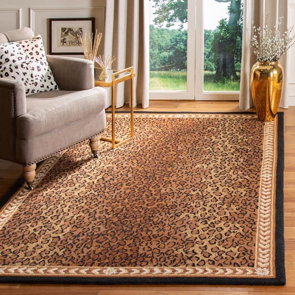 Chelsea 4 ft. x 4 ft. Square Black/Brown Border Animal Print Area Rug
