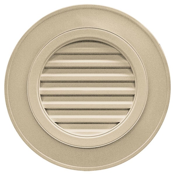 Builders Edge 28 in. x 28 in. Round Brown/Tan Plastic Built-in Screen Gable Louver Vent