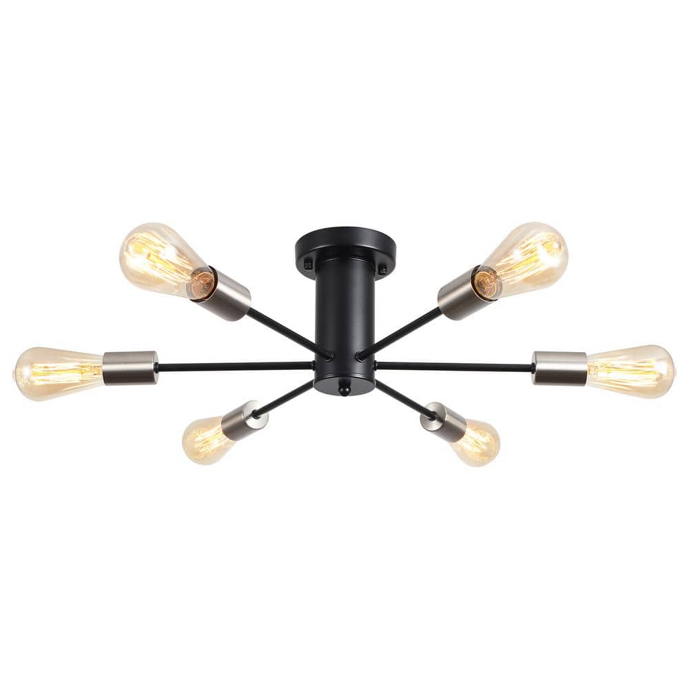 21.84 in. 6-Light Black and Nickel Sputnik Transitional Flush Mount Ceiling