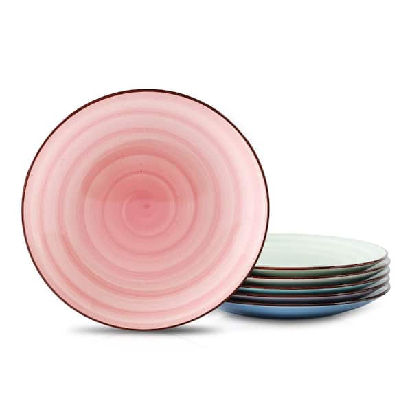 Gradient Color Hand-Painted Glaze Curved Ceramic Salad and Dessert Plates Microwave Oven Safe (Set of 6)