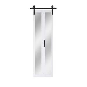 25 in. x 84 in. 1-Lite Mirrored Glass White Finished Composite Bi-fold Sliding Barn Door with Hardware Kit