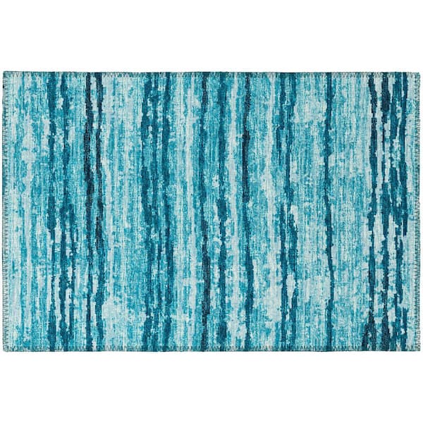 Bravado Blue 1 ft. 8 in. x 2 ft. 6 in. Geometric Indoor/Outdoor Washable Area Rug
