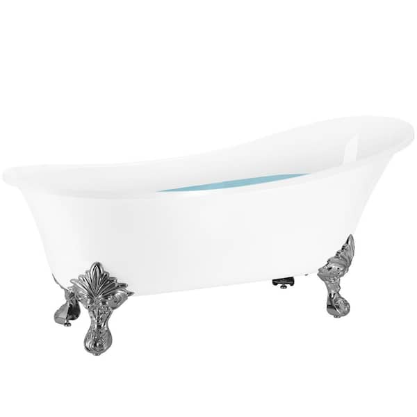AKDY 53.9 in. Fiberglass Slipper Clawfoot Non-Whirlpool Bathtub in White