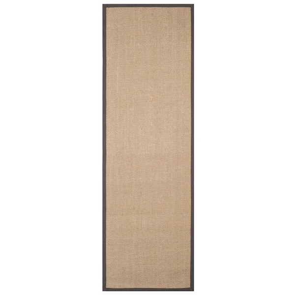 Natural Fiber 3 ft. x 12 ft. Natural/Gray Solid Color Runner Rug