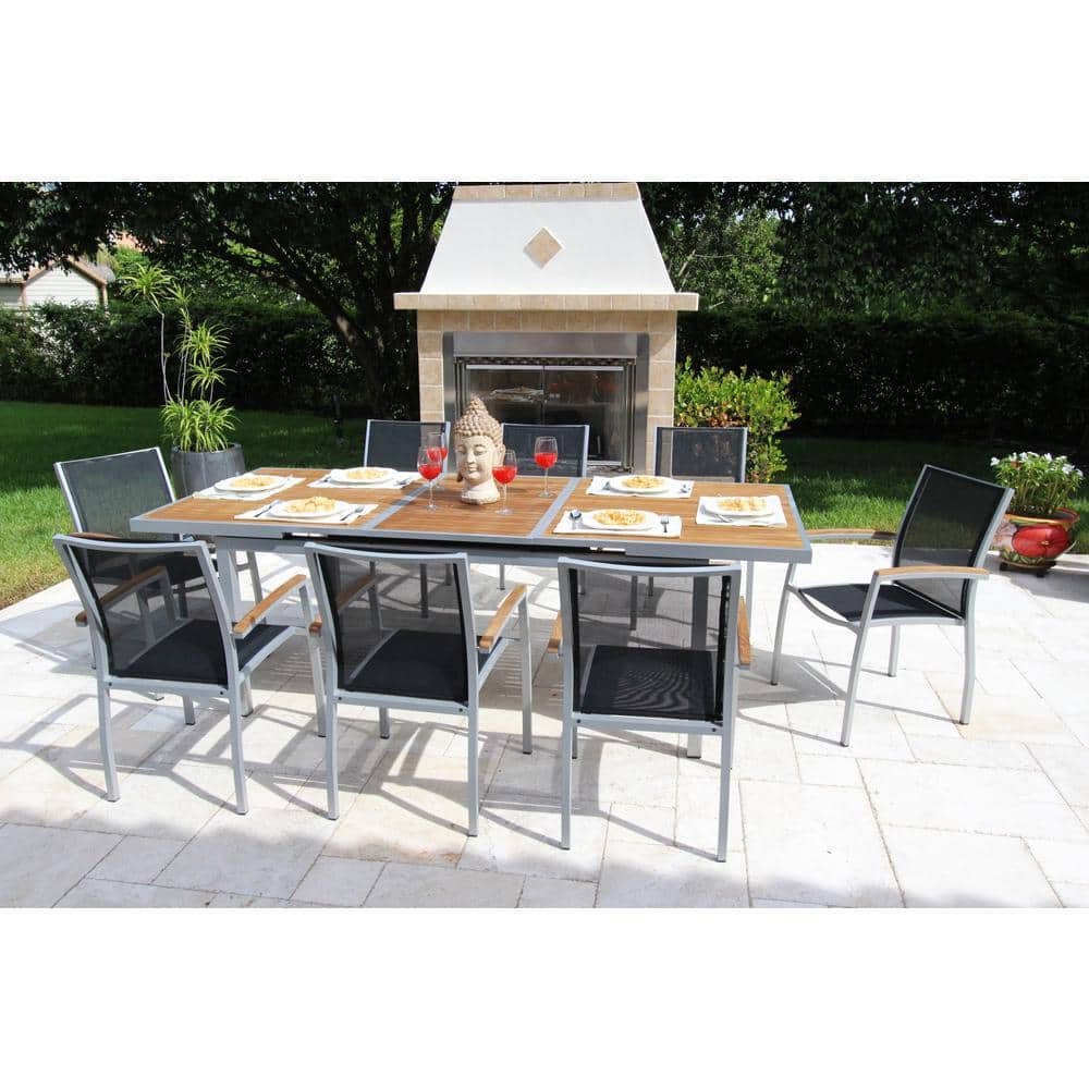 Doza Light Gray 9-Piece Aluminum Outdoor Dining Set with Sling Set in Black