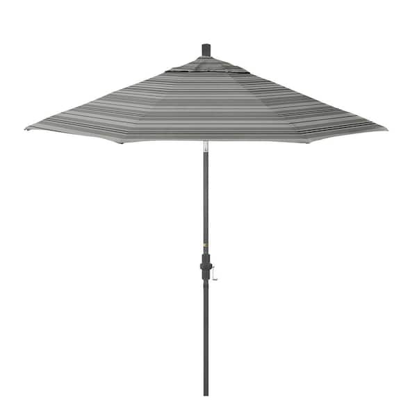 California Umbrella 9 ft. Grey Aluminum Market Patio Umbrella with Aluminum Ribs Crank Lift Collar Tilt in Wellfleet Steel Pacifica Premium
