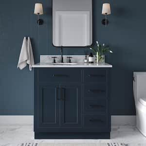 Hepburn 37 in. W x 22 in. D x 25.25. H Bath Vanity in Midnight Blue with Carrara Marble Vanity Top with White Basin